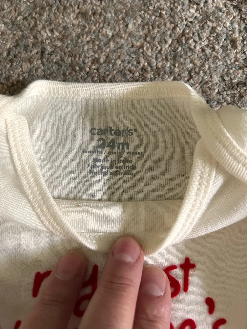 Carter's Cream Top with Red Script & Red-Striped Pants Set